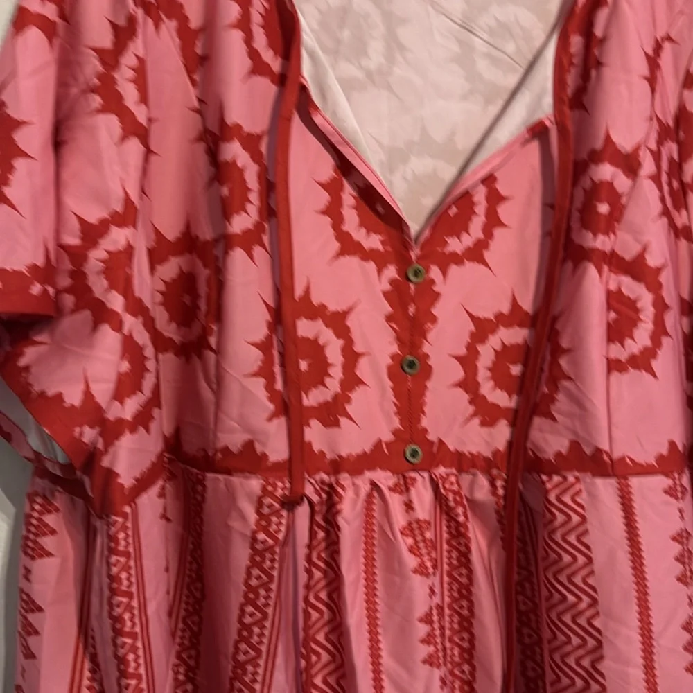 Women’s Pink and Red Printed V-Neck Babydoll Dress NWOT